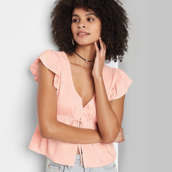 NWOT Wild Fable Flutter Tie Front V-neck top. - Picture 1 of 8